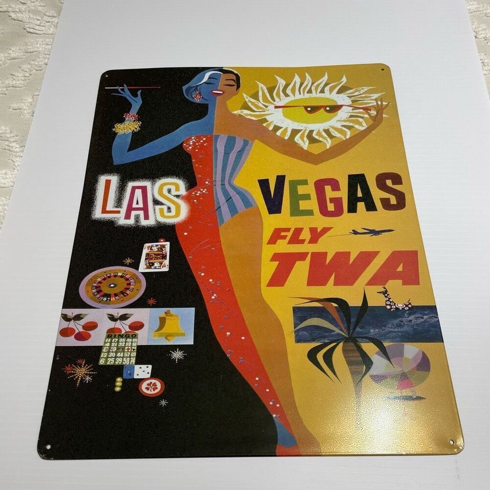 Vintage Inspired Metal TWA Travel Sign, Las Vegas, 50's Vibe